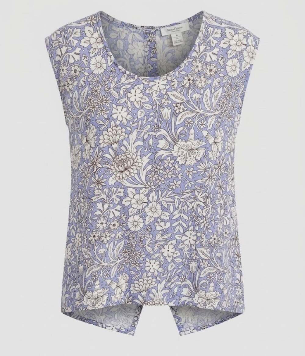 Boden Blue Floral Sleeveless Button-Back Scoop Neck Top large
